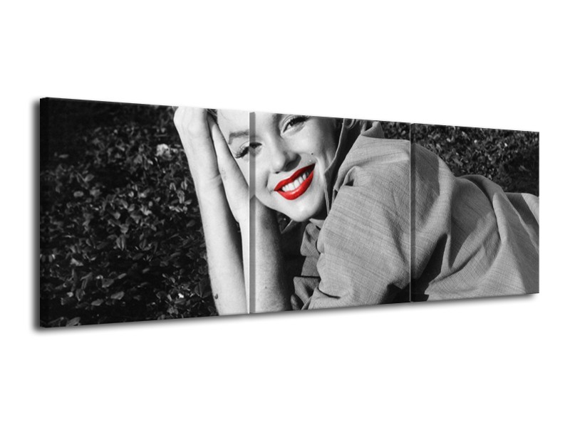 Canvas Schilderij Marilyn Monroe | Zwart, Wit, Rood | 120x40cm 3Luik