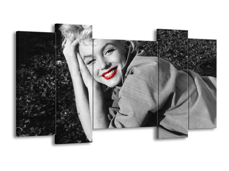 Canvas Schilderij Marilyn Monroe | Zwart, Wit, Rood | 120x65cm 5Luik