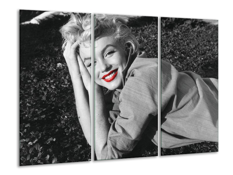 Glasschilderij Marilyn Monroe | Zwart, Wit, Rood | 120x80cm 3Luik