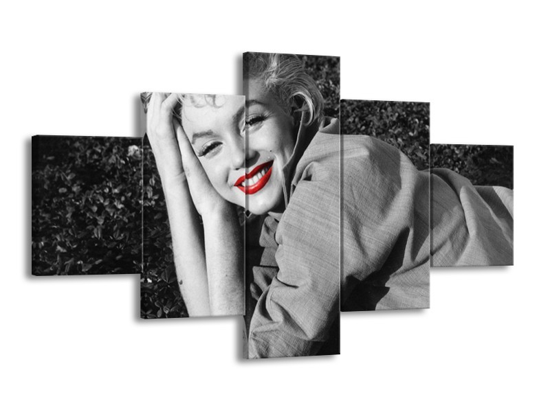 Canvas Schilderij Marilyn Monroe | Zwart, Wit, Rood | 125x70cm 5Luik