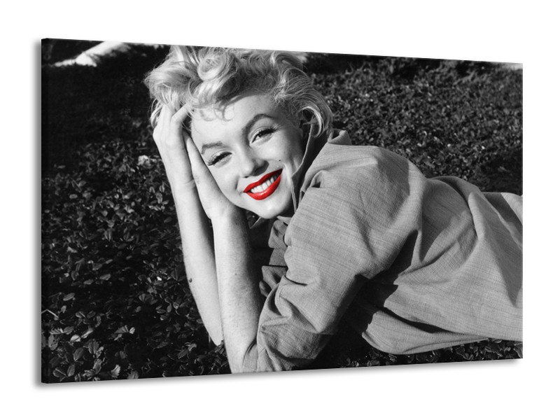 Glasschilderij Marilyn Monroe | Zwart, Wit, Rood | 140x90cm 1Luik