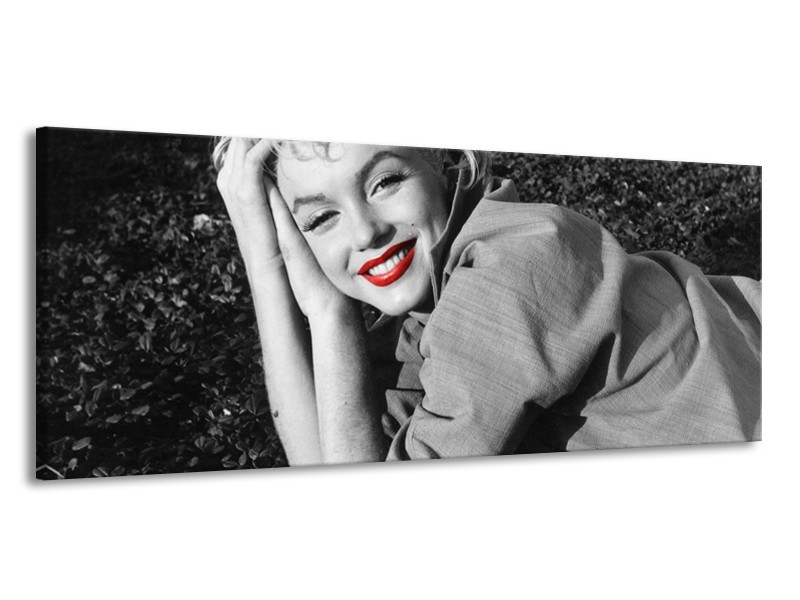 Canvas Schilderij Marilyn Monroe | Zwart, Wit, Rood | 145x58cm 1Luik