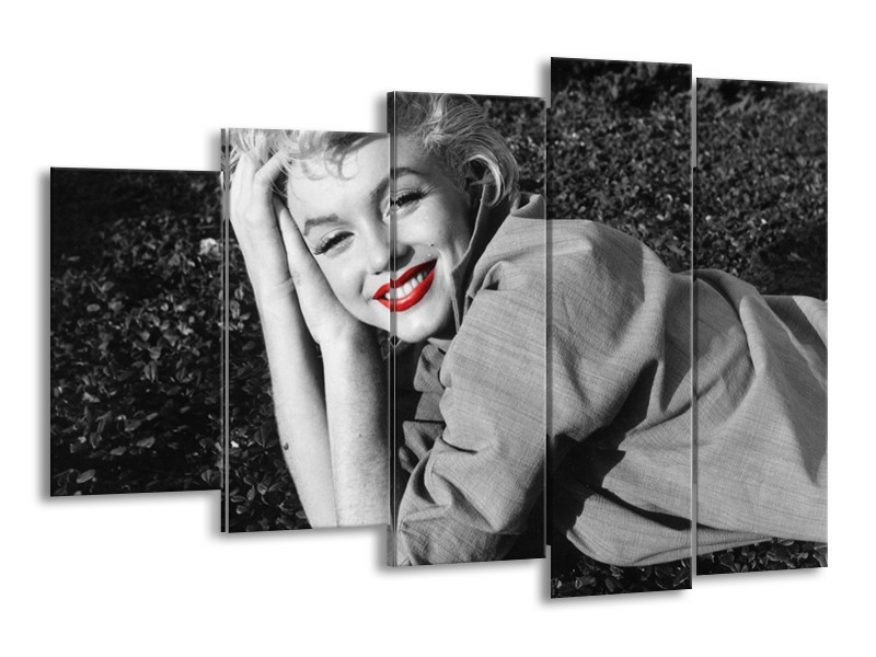 Canvas Schilderij Marilyn Monroe | Zwart, Wit, Rood | 150x100cm 5Luik