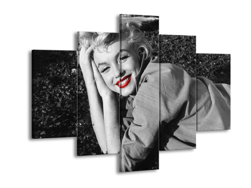 Glasschilderij Marilyn Monroe | Zwart, Wit, Rood | 150x105cm 5Luik