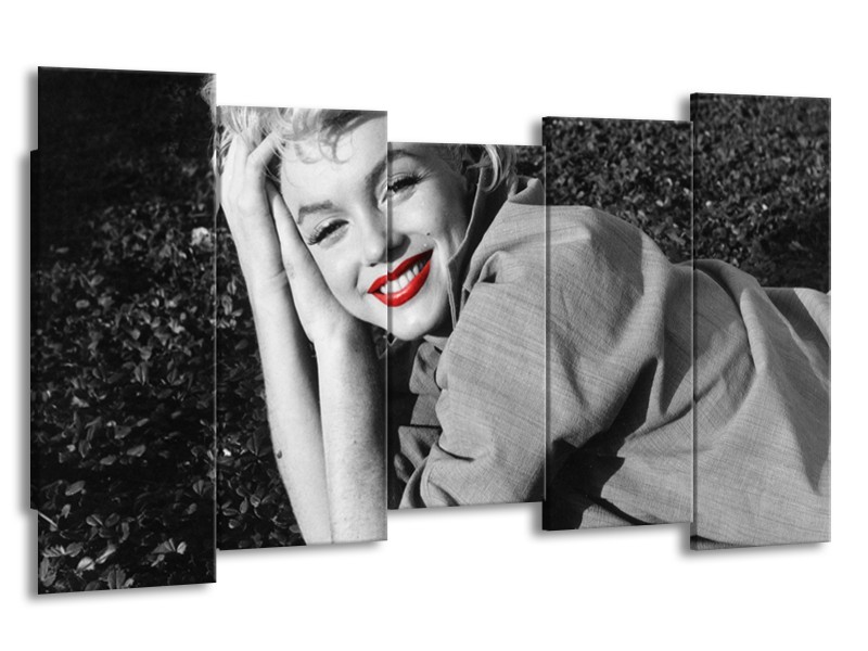 Canvas Schilderij Marilyn Monroe | Zwart, Wit, Rood | 150x80cm 5Luik