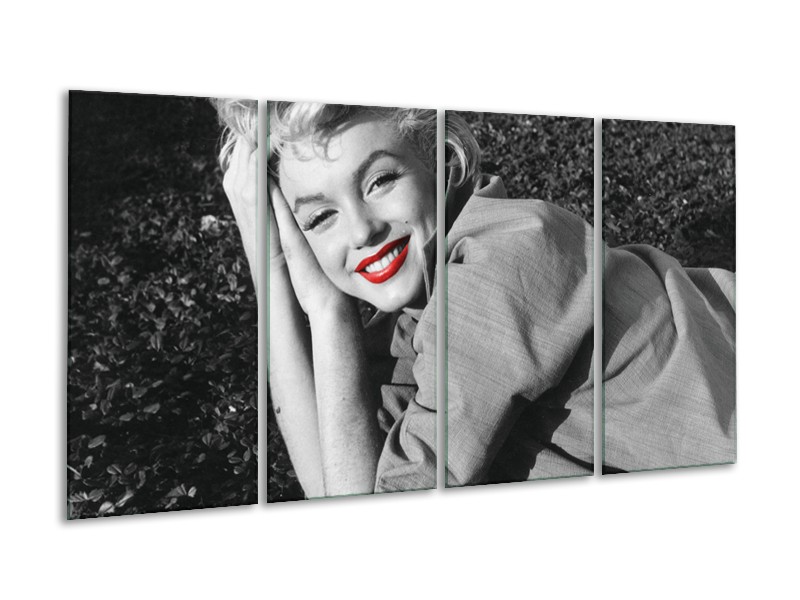 Glasschilderij Marilyn Monroe | Zwart, Wit, Rood | 160x80cm 4Luik