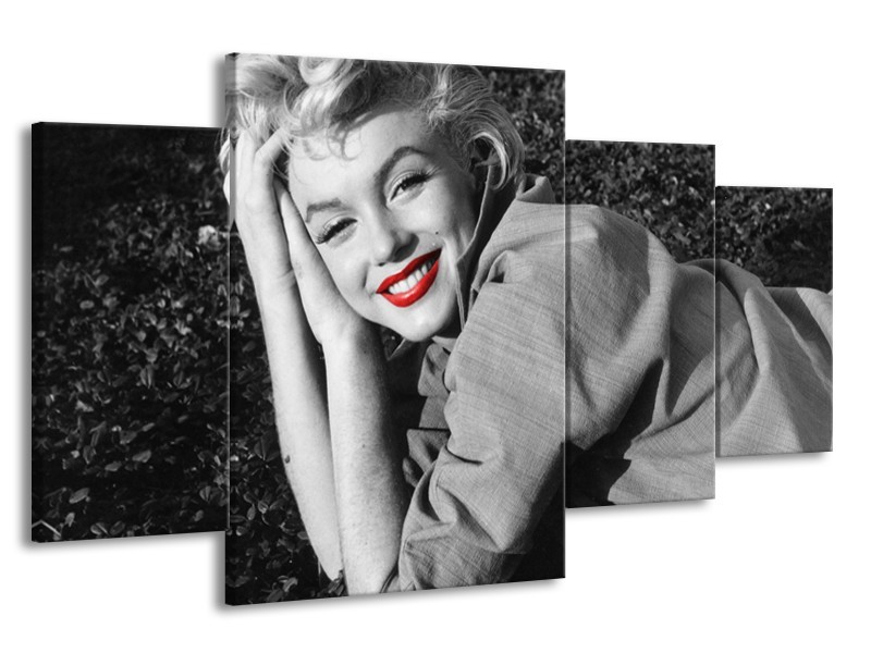 Canvas Schilderij Marilyn Monroe | Zwart, Wit, Rood | 160x90cm 4Luik