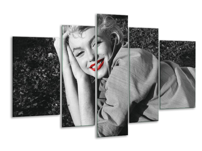 Glasschilderij Marilyn Monroe | Zwart, Wit, Rood | 170x100cm 5Luik