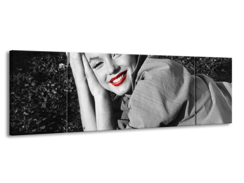 Glasschilderij Marilyn Monroe | Zwart, Wit, Rood | 170x50cm 3Luik