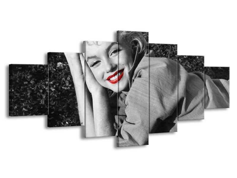 Glasschilderij Marilyn Monroe | Zwart, Wit, Rood | 210x100cm 7Luik