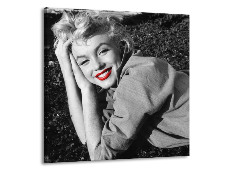 Glasschilderij Marilyn Monroe | Zwart, Wit, Rood | 50x50cm 1Luik