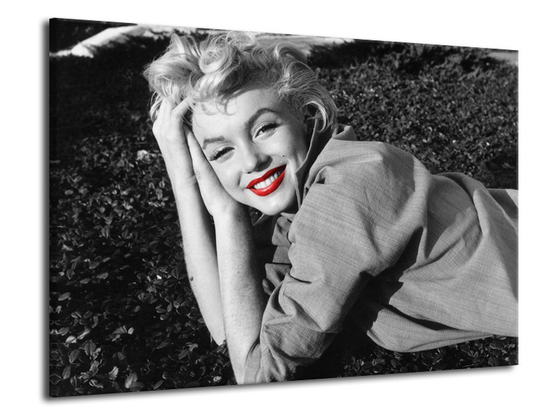 Glasschilderij Marilyn Monroe | Zwart, Wit, Rood | 70x50cm 1Luik