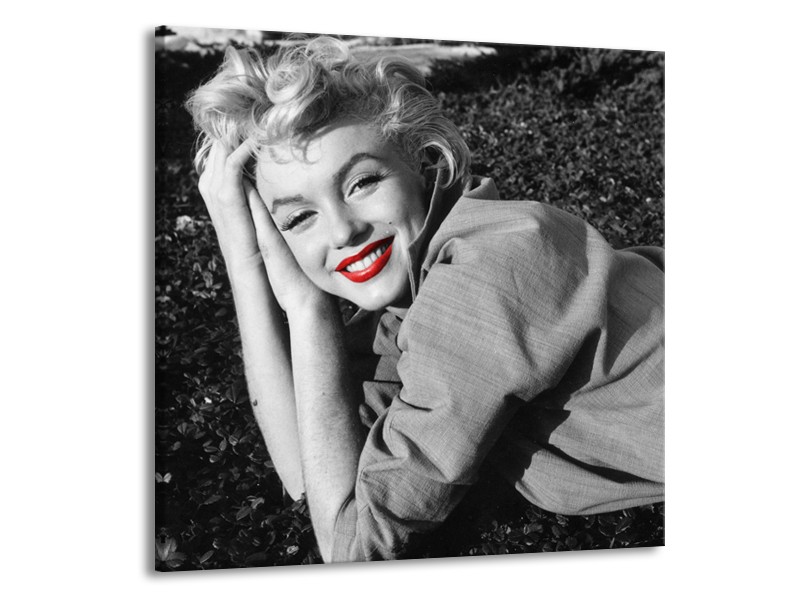 Canvas Schilderij Marilyn Monroe | Zwart, Wit, Rood | 70x70cm 1Luik