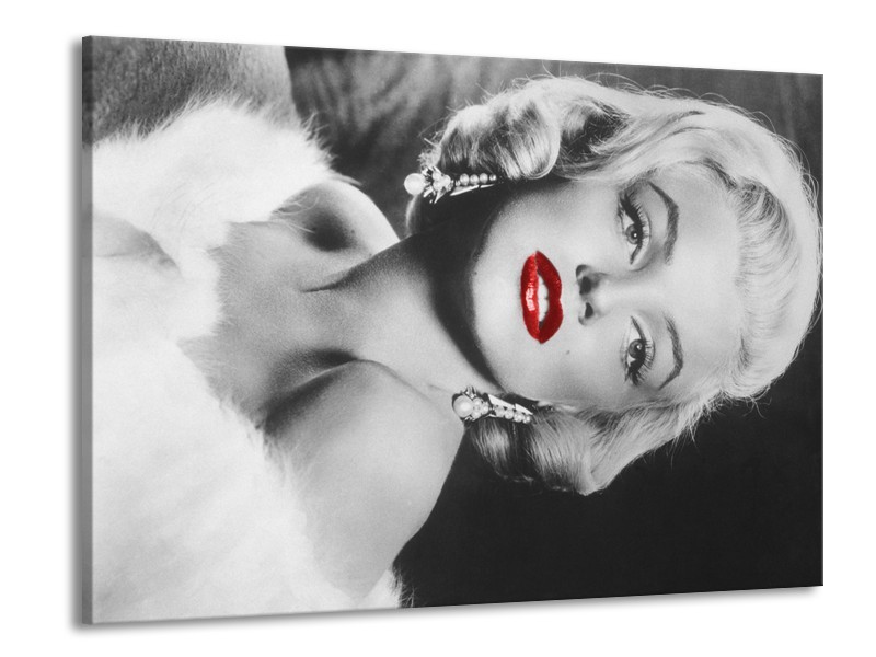 Glasschilderij Marilyn Monroe | Zwart, Wit, Rood | 100x70cm 1Luik