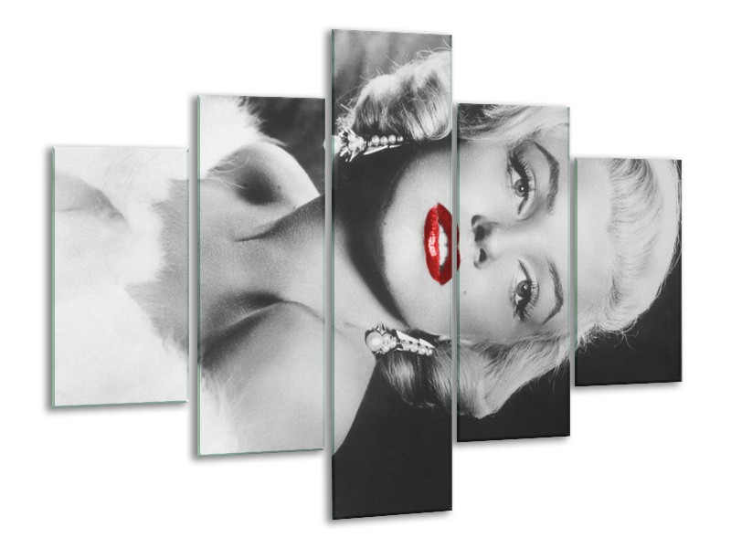 Canvas Schilderij Marilyn Monroe | Zwart, Wit, Rood | 100x70cm 5Luik