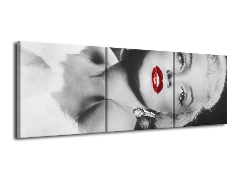 Canvas Schilderij Marilyn Monroe | Zwart, Wit, Rood | 120x40cm 3Luik