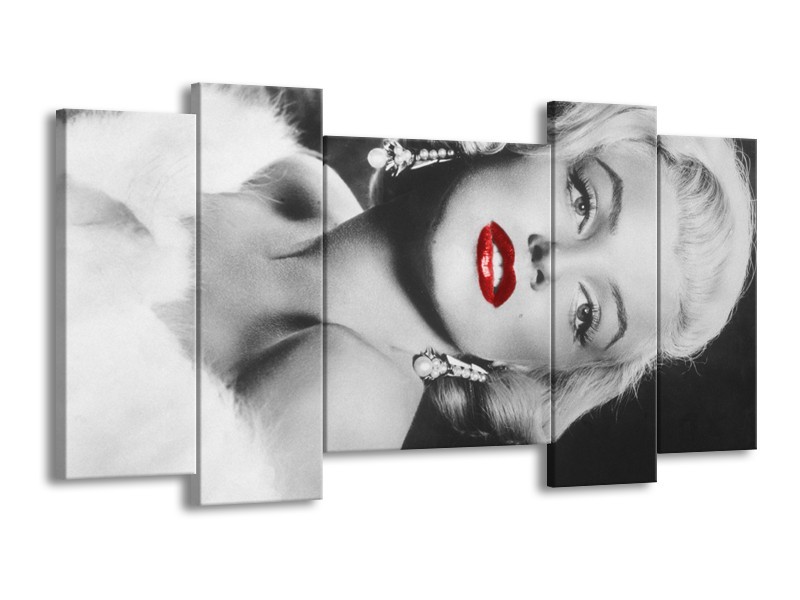 Canvas Schilderij Marilyn Monroe | Zwart, Wit, Rood | 120x65cm 5Luik