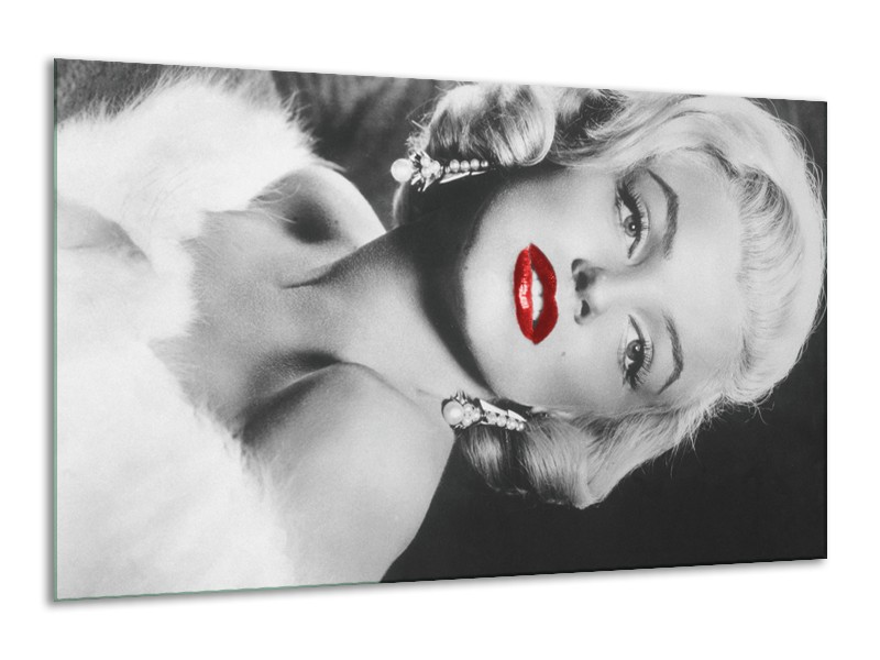 Glasschilderij Marilyn Monroe | Zwart, Wit, Rood | 120x70cm 1Luik