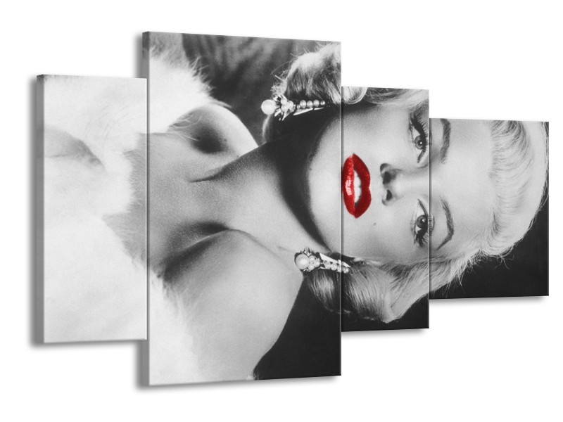 Canvas Schilderij Marilyn Monroe | Zwart, Wit, Rood | 120x75cm 4Luik