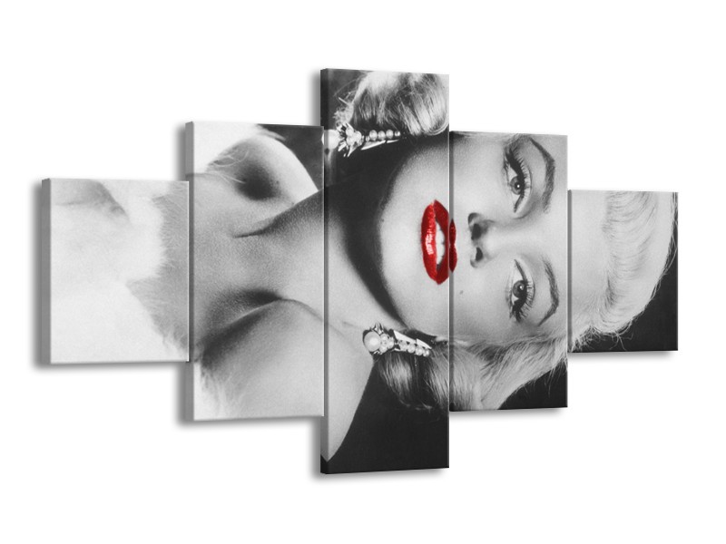 Glasschilderij Marilyn Monroe | Zwart, Wit, Rood | 125x70cm 5Luik