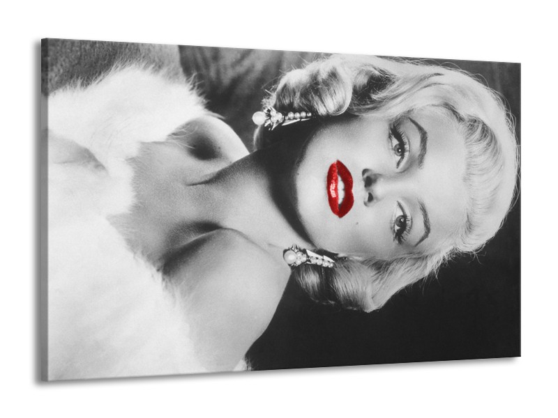 Glasschilderij Marilyn Monroe | Zwart, Wit, Rood | 140x90cm 1Luik