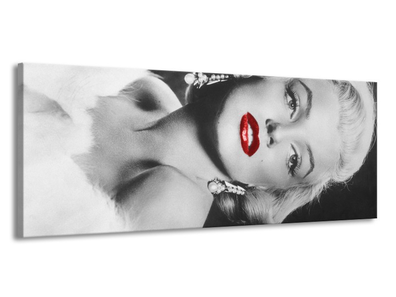 Glasschilderij Marilyn Monroe | Zwart, Wit, Rood | 145x58cm 1Luik