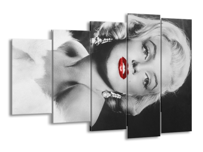 Canvas Schilderij Marilyn Monroe | Zwart, Wit, Rood | 150x100cm 5Luik