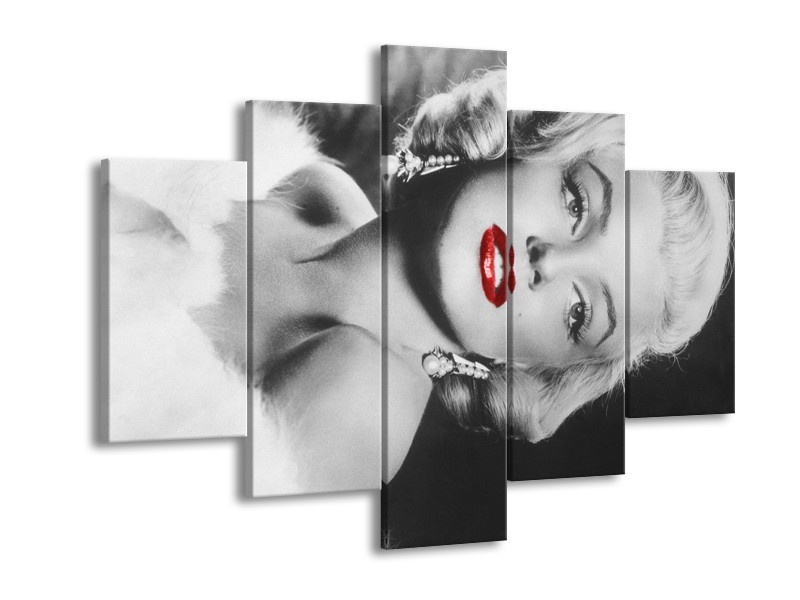 Glasschilderij Marilyn Monroe | Zwart, Wit, Rood | 150x105cm 5Luik