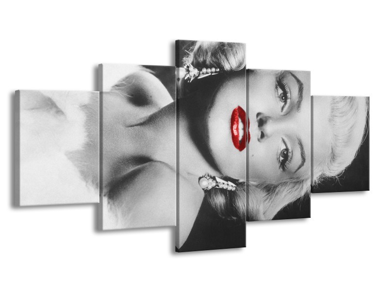 Glasschilderij Marilyn Monroe | Zwart, Wit, Rood | 150x80cm 5Luik