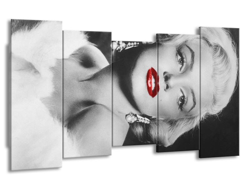 Canvas Schilderij Marilyn Monroe | Zwart, Wit, Rood | 150x80cm 5Luik