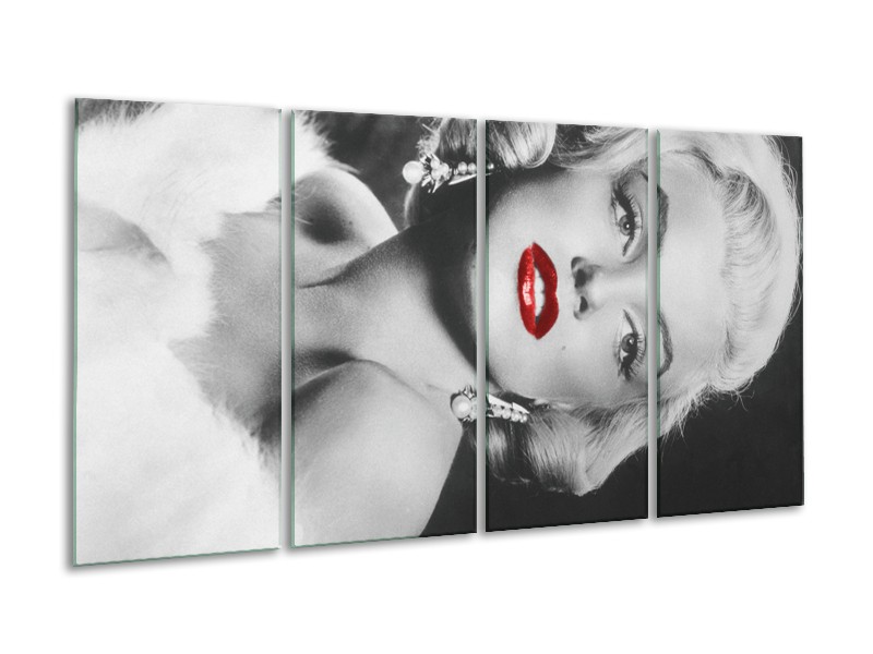 Canvas Schilderij Marilyn Monroe | Zwart, Wit, Rood | 160x80cm 4Luik