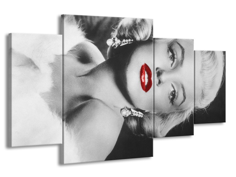 Glasschilderij Marilyn Monroe | Zwart, Wit, Rood | 160x90cm 4Luik