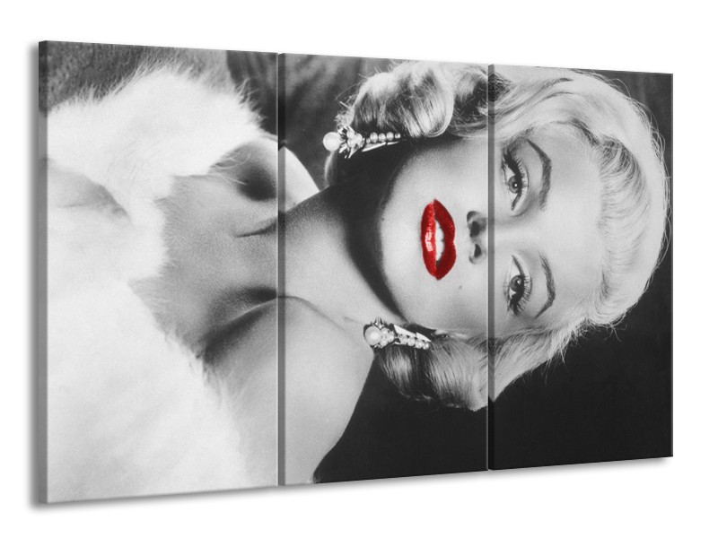 Glasschilderij Marilyn Monroe | Zwart, Wit, Rood | 165x100cm 3Luik