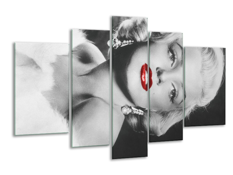 Glasschilderij Marilyn Monroe | Zwart, Wit, Rood | 170x100cm 5Luik