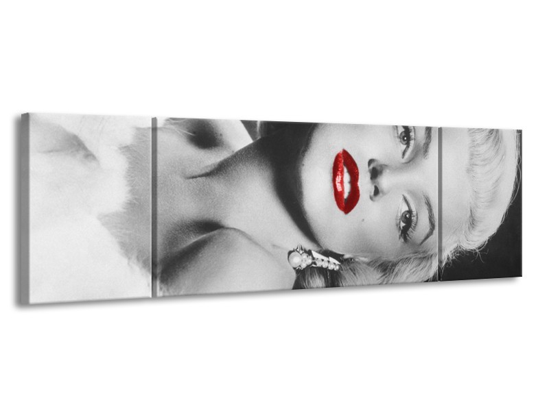 Glasschilderij Marilyn Monroe | Zwart, Wit, Rood | 170x50cm 3Luik