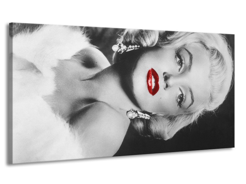 Canvas Schilderij Marilyn Monroe | Zwart, Wit, Rood | 170x90cm 1Luik