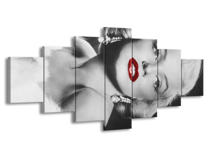 Glasschilderij Marilyn Monroe | Zwart, Wit, Rood | 210x100cm 7Luik