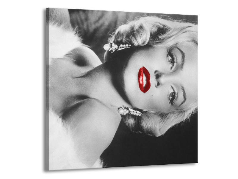 Canvas Schilderij Marilyn Monroe | Zwart, Wit, Rood | 50x50cm 1Luik