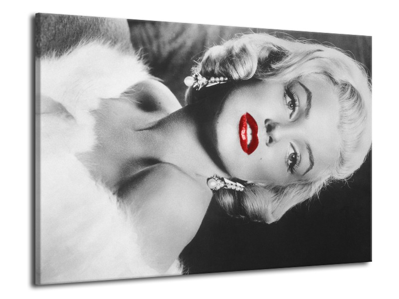 Canvas Schilderij Marilyn Monroe | Zwart, Wit, Rood | 70x50cm 1Luik