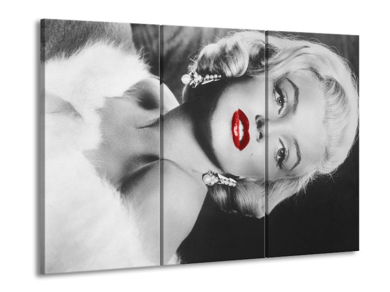 Glasschilderij Marilyn Monroe | Zwart, Wit, Rood | 60x90cm 3Luik