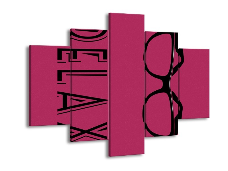Glasschilderij Tekst | Roze, Zwart | 150x105cm 5Luik