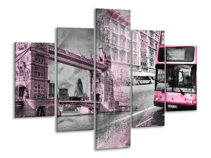 Canvas Schilderij Engeland, London | Paars, Roze, Grijs | 100x70cm 5Luik