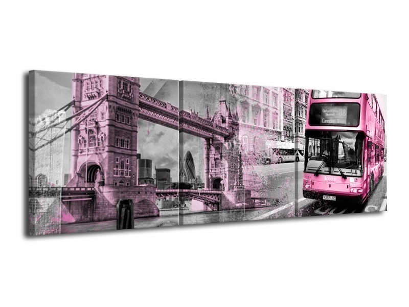 Canvas Schilderij Engeland, London | Paars, Roze, Grijs | 120x40cm 3Luik