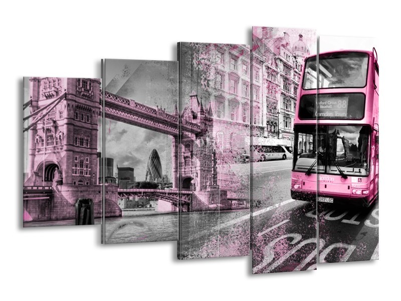 Canvas Schilderij Engeland, London | Paars, Roze, Grijs | 150x100cm 5Luik