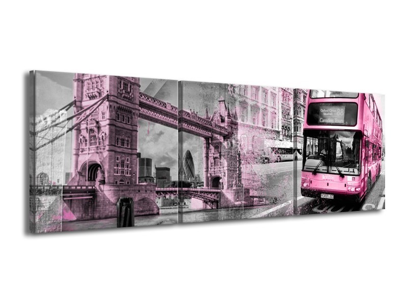 Canvas Schilderij Engeland, London | Paars, Roze, Grijs | 150x50cm 3Luik