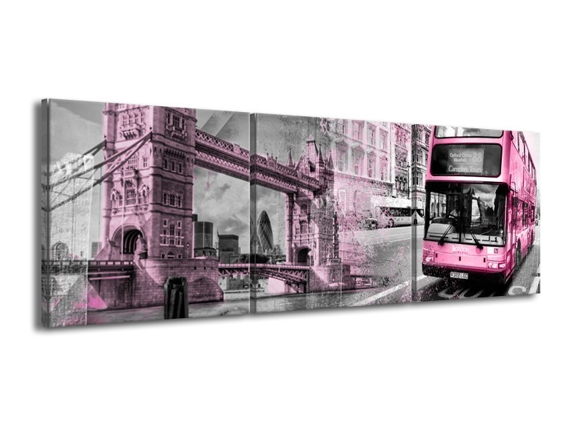 Glasschilderij Engeland, London | Paars, Roze, Grijs | 150x50cm 3Luik