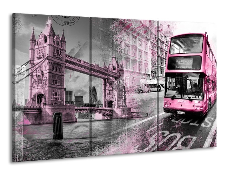 Canvas Schilderij Engeland, London | Paars, Roze, Grijs | 165x100cm 3Luik