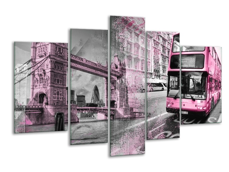Glasschilderij Engeland, London | Paars, Roze, Grijs | 170x100cm 5Luik
