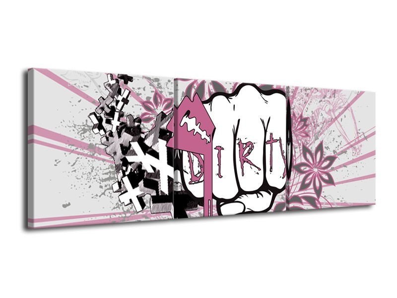 Canvas Schilderij Popart | Paars, Roze, Grijs | 120x40cm 3Luik