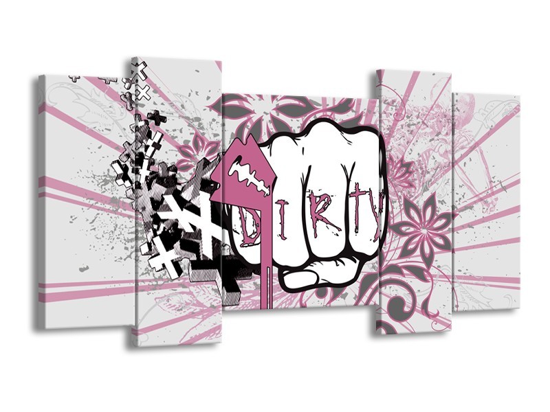 Canvas Schilderij Popart | Paars, Roze, Grijs | 120x65cm 5Luik